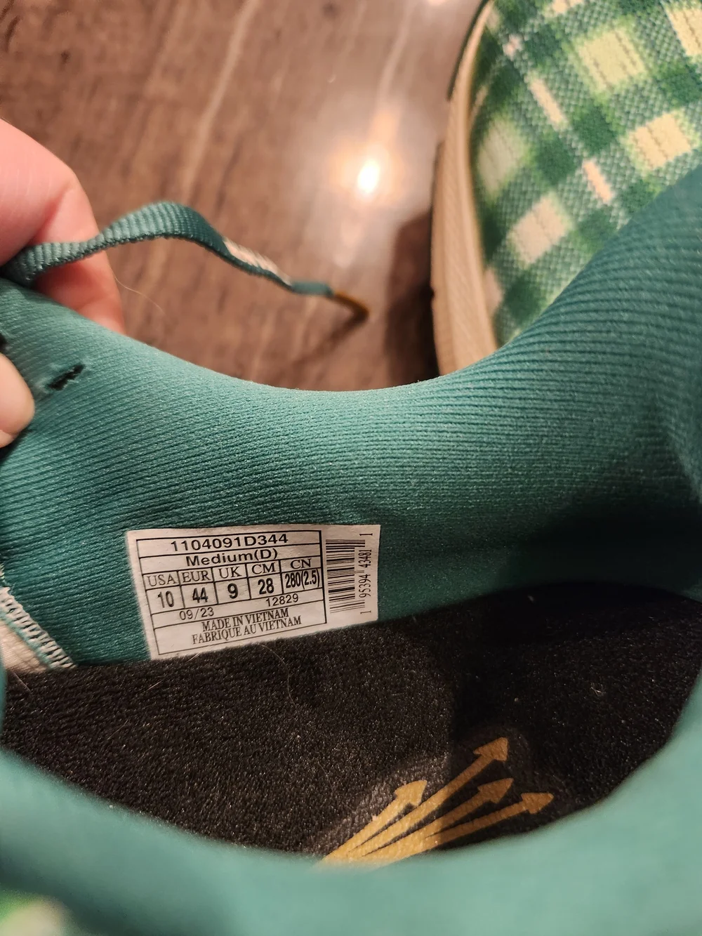 Brooks Green Plaid Athletic Running Shoes with Gold Accents